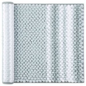 Chenille Bathroom Rug Striped 17"x24" Light Cyan and White